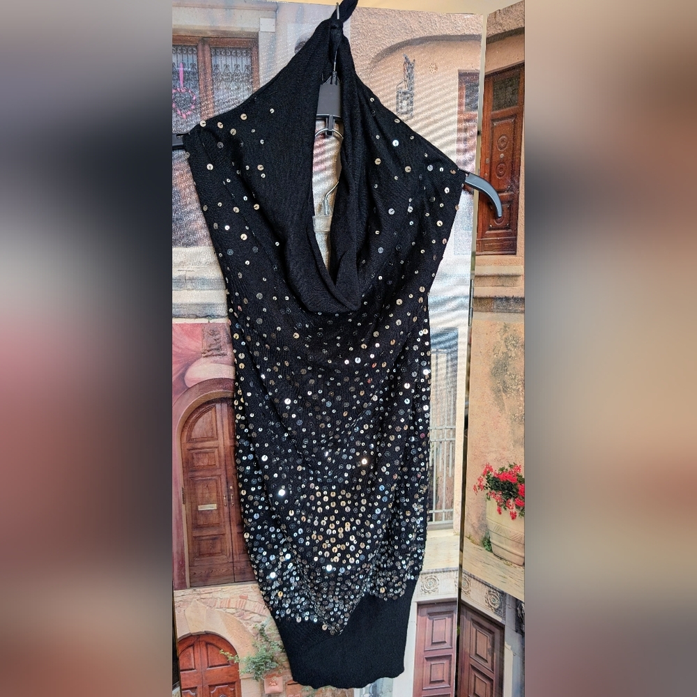 Say What? Black and Silver Halter Mini Dress NWOT